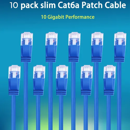Vista 5 de Rapink Cables de conexión Cat6a 0.5 pies (Paquete de 10) Cable de par trenzado Cat6a delgado, Cable de conexión Ethernet Cat6a de 10G de soporte