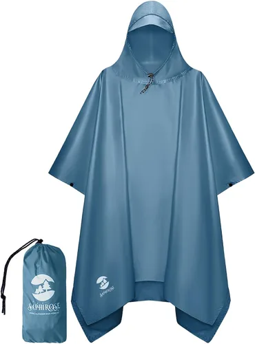 Vista 9 de SaphiRose Poncho de lluvia con capucha, impermeable, para hombres, mujeres y adultos Algas Azul 1 Pack