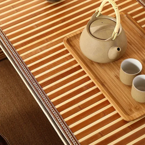 Vista 7 de HM&DX Mesa de centro de madera, mesa de piso japonesa, mesa de té de tatami, mesa de centro tejida de ratán, mesa de altar baja para meditación