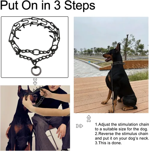 Vista 6 de Cadena de estrangulador de entrenamiento para perro, eslabones ajustables con puntas de goma cómodas y hebilla de liberación rápida para perros Negro
