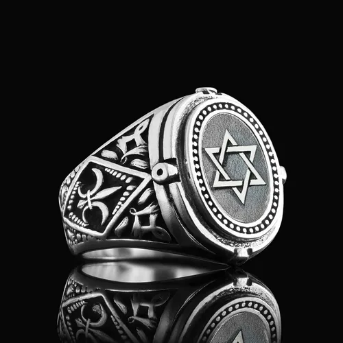 Vista 5 de Anillo Escudo de David, Anillo de plata de estrella de David, Anillo de estrella hebrea personalizado, Anillo de declaración judía hecho a mano