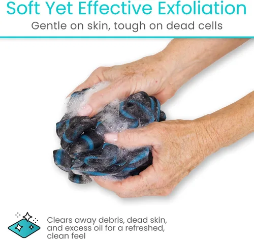 Vista 8 de Vive Esponja flexible en palo con mango largo – Exfoliante corporal Luffa y esponja de mango largo – Depurador de espalda y cepillo de baño Lufa