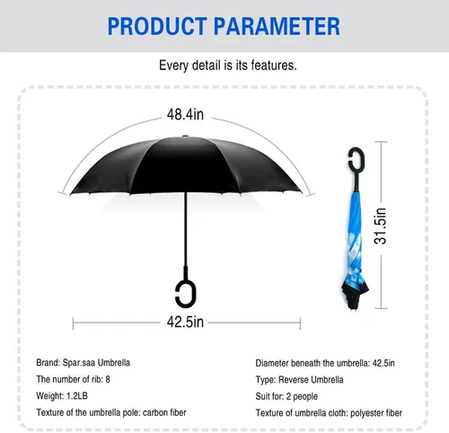 Vista 199 de SIEPASA Paraguas invertido invertido de 49/56 pulgadas, doble toldo extra grande, ventilado, resistente al viento, impermeable, paraguas de golf