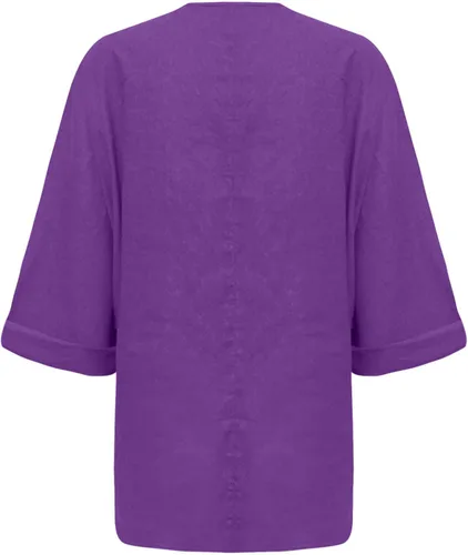 Vista 5 de Camisetas de manga larga de lino y algodón para mujer, de gran tamaño, cuello en V, holgadas, casuales, blusas de moda de otoño