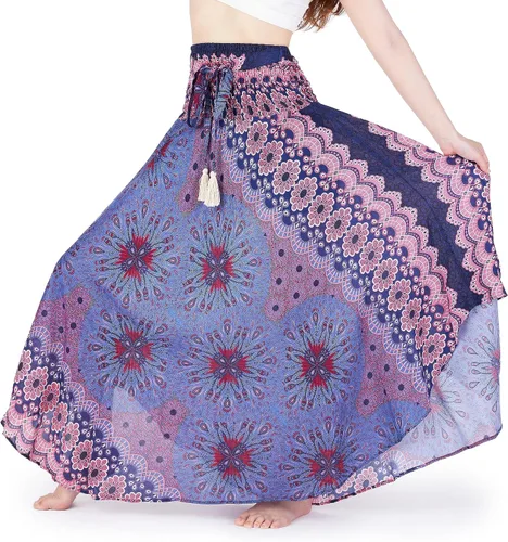 Vista 8 de Lannaclothesdesign - Falda larga para mujer de estilo bohemio, gitano, hippie, ropa de falda boho Rosa doble negra