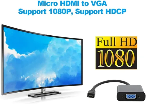 Vista 2 de Convertidor de video micro HDMI a VGA, adaptador de convertidor de video micro HDMI a VGA 1080P, para Raspberry Pi 4B, con función de fuente