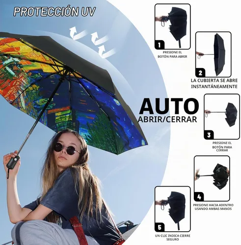 Vista 4 de Paraguas de viaje resistente al viento, automático, ligero, irrompible, de gran eficiencia, de SY Compact UPF-Cafe 1 pack