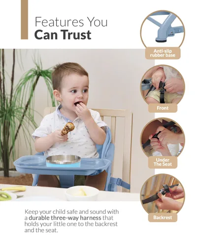 Vista 5 de Feed Me - Asiento elevador de silla alta de viaje 3 en 1 para bebés y niños pequeños, de transición, compacto y se adapta a cualquier silla, bandeja