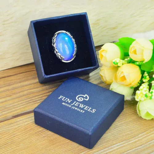 Vista 3 de Anillo de estado de ánimo ovalado de hoja de piedra con cambio de color plateado antiguo, tamaño 6-10 para mujer