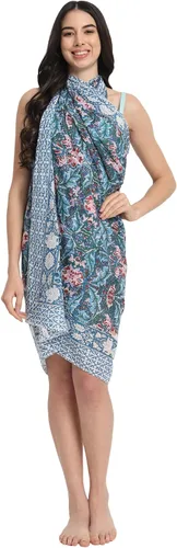 Vista 6 de parihan Traje de Baño Pareo de Playa Sarong Cubiertas para Mujeres - Falda Envolvente con Estampado a Mano Zafiro azul