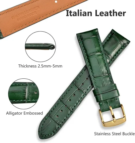 Vista 2 de WOCCI Watch Bands, Italian Leather, Embossed Alligator Grain, Choose Color & Width 14mm 18mm 19mm 20mm 21mm 22mm