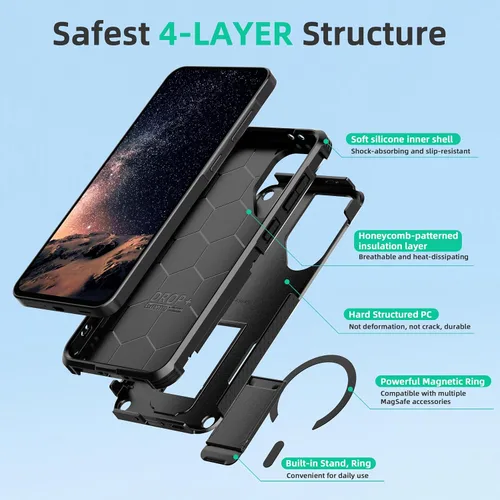 Vista 4 de ONES Funda para Samsung Galaxy A56 5G / A36 5G, grado MIL, a prueba de caídas, doble capa a prueba de golpes, bolsa de aire de esquina, soporte