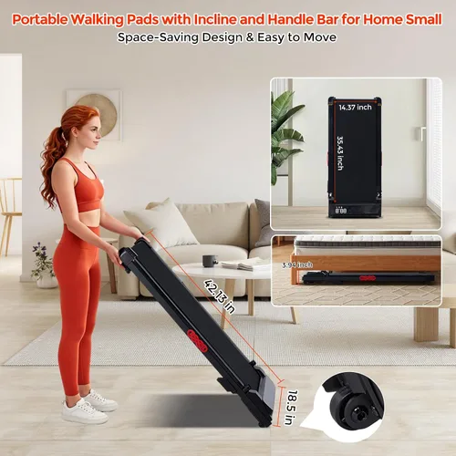 Vista 5 de Portable Walking Pad Treadmill with Incline, Small Walking Pad with Handle Bar, Treadmills for Home Small Space, 3.0HP Electric Small Mini Treadmill