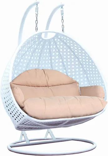 Vista 5 de Silla colgante de mimbre, lujoso confort, para 2 personas, para exteriores, jardín Ratán de carbón/Cuishion de carbón