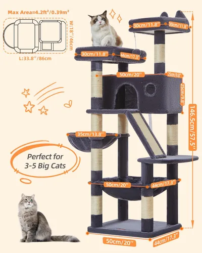 Vista 79 de Taoqimiao Árbol para gatos de 57.5 pulgadas, torre para gatos de interior para adultos, condominio extragrande para gatos, 8 postes rascadores
