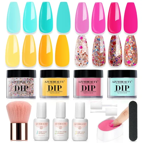 Vista 21 de Azurebeauty - Kit de iniciación de uñas en polvo de inmersión, 4 colores, purpurina de piel desnuda para todas las estaciones, juego de polvo