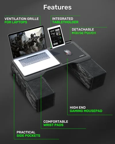 Vista 3 de Couchmaster® CYBOT - Escritorio ergonómico para cuadernos o equipos inalámbricos, incluyendo almohadas, alfombrilla de mouse