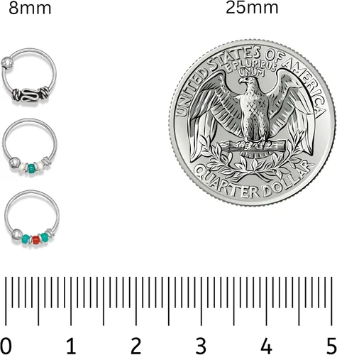 Vista 5 de Anillos de nariz o aros de hélice pequeños de plata esterlina con cuentas de 0.315 in y estilo Bali, 22G Hecho a mano Juego de 3 aros 0.315