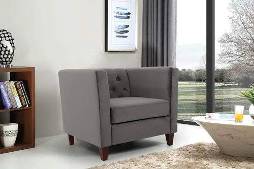 Vista 2 de Container Furniture Direct Sillón tapizado clásico y cómodo de tela de terciopelo bohemio para sala de estar, lectura, dormitorio, oficina y Gris