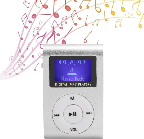 Vista 3 de Reproductor de MP3, pantalla LCD, reproductor de música, mini reproductor digital de clip con auriculares y cable USB, soporta hasta 32 GB (plateado)