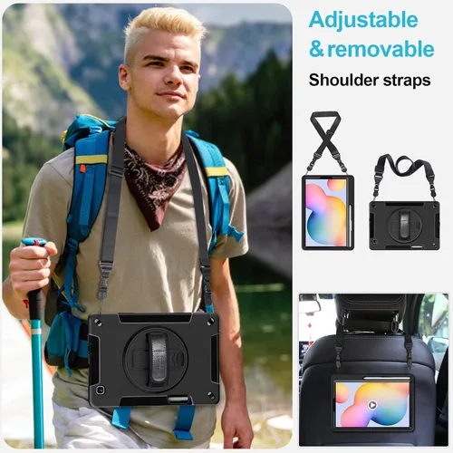 Vista 4 de Funda para Galaxy Tab S6 Lite de 10.4 pulgadas 2024/2022/2020: funda de TPU de grado militar a prueba de golpes con protector de pantalla - soporte