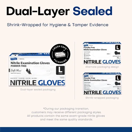Vista 5 de Supmedic Medical Soft Max™ Black Nitrile Disposable Gloves, 100 Pcs, Latex-Free & Powder-Free Food Safe Food Prep Exam Gloves
