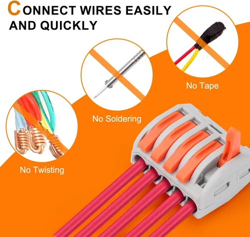 Vista 4 de Conector de cable de palanca de 2 puertos, conectores de alambre de empalme compactos para múltiples tipos de cables