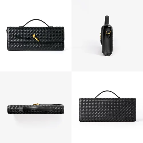 Vista 3 de Joryin Bolso tejido para mujer, bolso de mano de noche tejido de cuero y gamuza, bolso cruzado de gamuza, bolso formal de noche