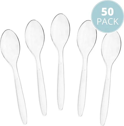 Vista 3 de Plasticpro Cucharas de té desechables de plástico transparente, utensilios pesados, paquete de 50
