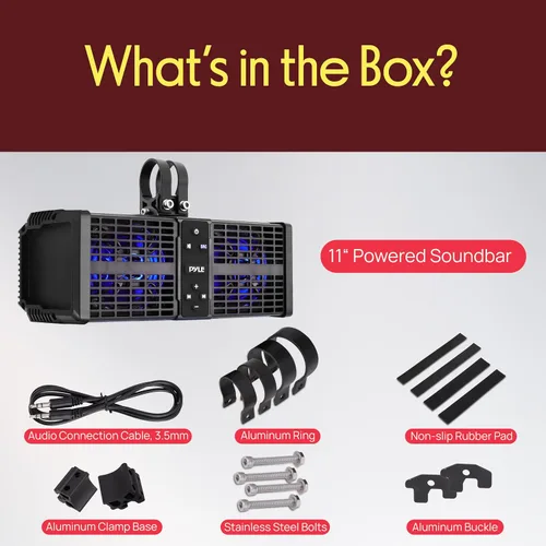 Vista 3 de Pyle Barra de sonido ATV/UTV de 11 pulgadas, altavoces Bluetooth UTV impermeables con amplificador de clase D integrado, sistema de altavoces de 2