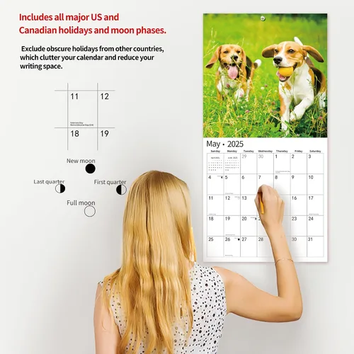 Vista 4 de Calendario de pared 2026, calendario 2026, noviembre de 2025 a diciembre de 2026, calendario de pared Beagles, 12 x 24 pulgadas abierto, página