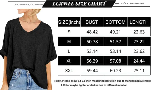 Vista 5 de Womens Oversized Short Sleeve Top V Neck Summer Casual T-Shirt Basic Tee Tops