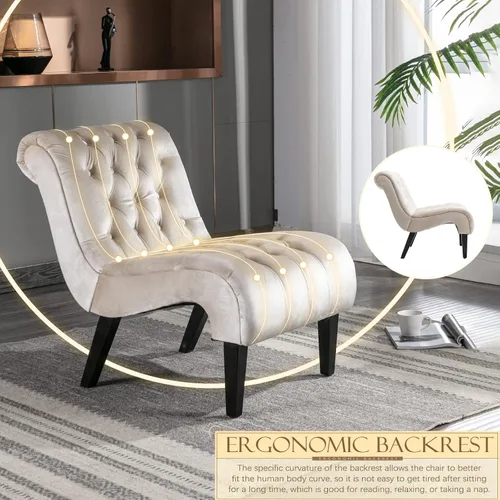 Vista 3 de Sillón decorativo de terciopelo para sala de estar, silla de ocio moderna con respaldo copetudo, silla auxiliar sin brazos para interiores, sillas