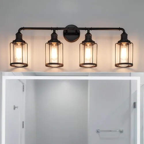Vista 9 de Urban Ambiance Lámpara de tocador de baño industrial chic de lujo, tamaño mediano: 12 pulgadas de alto x 14.5 pulgadas de ancho, con elementos