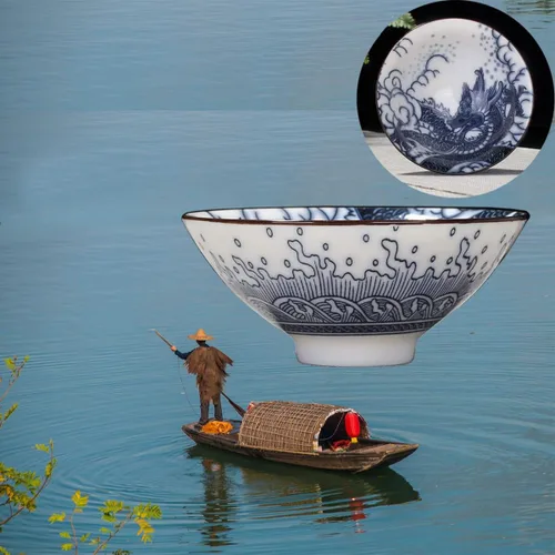 Vista 4 de Dargon - Juego de 4 tazas para sombreros de 2.8 onzas, taza de té esmaltada de porcelana azul y blanca