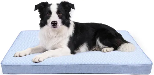 Vista 5 de Cama refrescante para perros grandes, cama ortopédica de espuma viscoelástica para mascotas con funda extraíble lavable, ideal para perros Rosa