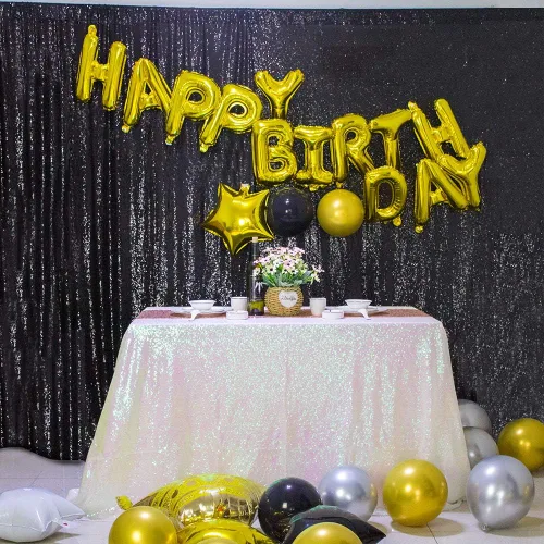 Vista 9 de Mantel de lentejuelas de 50 x 50 pulgadas, mantel negro brillante con purpurina brillante y secuencia metálica, para decoración de fiesta