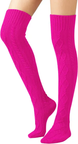 Vista 37 de SherryDC Calcetines de punto trenzado hasta el muslo para mujer, medias de bota extra largas de invierno, calentadores de piernas 1 - Blanco
