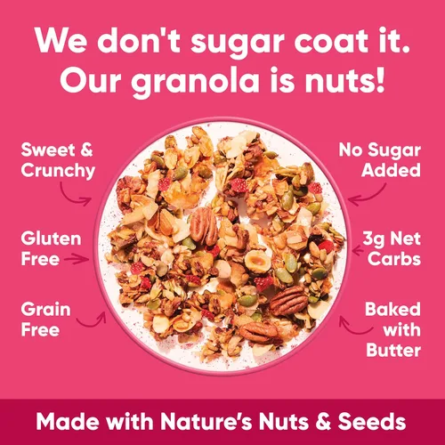Vista 5 de NuTrail Cereal de granola de nuez, vainilla y fresa, sin azúcar añadido, keto, bajo en carbohidratos, sin gluten, sin granos, desayuno saludable, 8