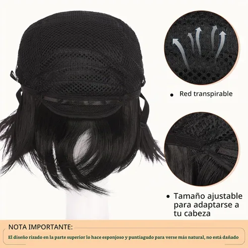 Vista 5 de S-noilite Unisex Short Cosplay Black Hair Wig Women Men Male Fluffy Straight Pixie Wigs for Cartoon Anime Comic-cons Party Halloween Costume Black