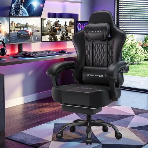 Vista 2 de GTPLAYER Silla para videojuegos, silla de oficina para computadora con cojín de resorte de bolsillo, reposabrazos de conexión, cómoda silla