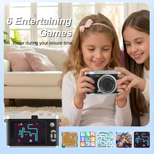 Vista 5 de Cámara para niños: cámara digital para niños con zoom HD 8X de 48 MP con más de 20 filtros, mini cámara MP3 para niños, cámara de juego 5 en 1
