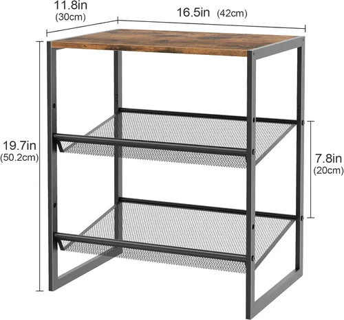 Vista 2 de Garden 4 you Zapatero estrecho de 3 niveles para armario, zapatero pequeño con mesa de madera marrón, estante de zapatos de metal ajustable