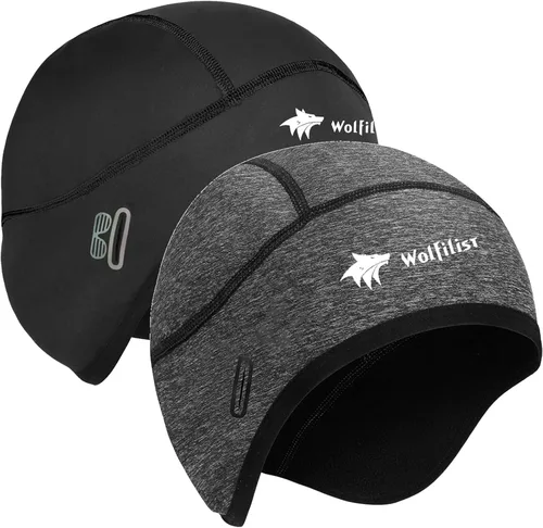Vista 12 de WOLFILIST Skull Cap Winter Helmet Liner, Cold Weather Thermal Cycling Cap negro (Black*1)