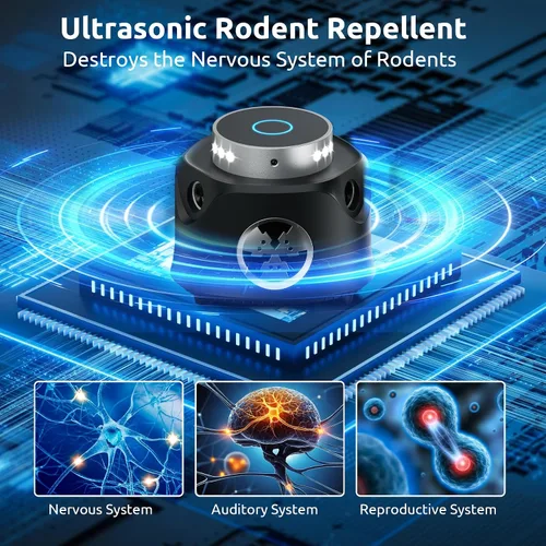 Vista 2 de Repelente ultrasónico de roedores, repelente de ratones de 360° con control remoto, repelente de plagas, enchufe ultrasónico con ultrasonido y luz