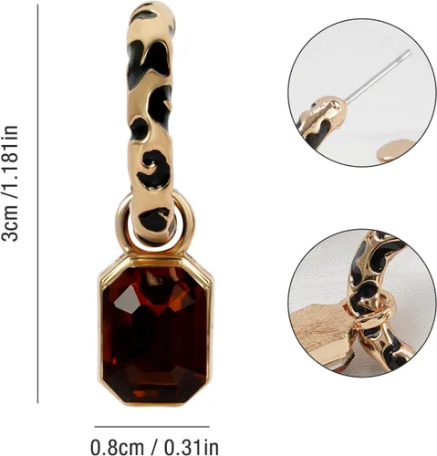 Vista 2 de Fire beetle Aretes de leopardo para mujer, aretes con estampado de leopardo y guepardo con piedras preciosas, aretes colgantes de puntos