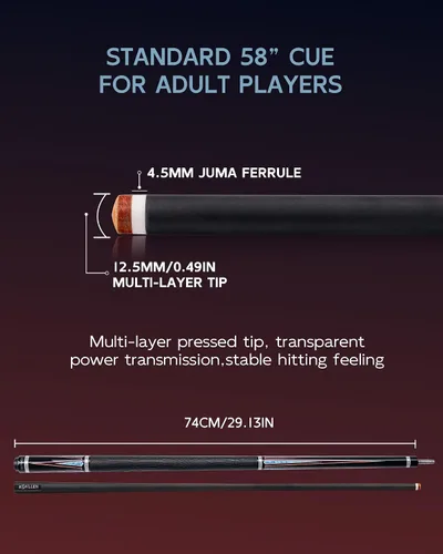 Vista 3 de KONLLEN 2.0 Carbon Fiber Pool Cue, Low Deflection Billiard Stick 58-inch cue with 12.5mm tip and pro taper shaft supports stable control for