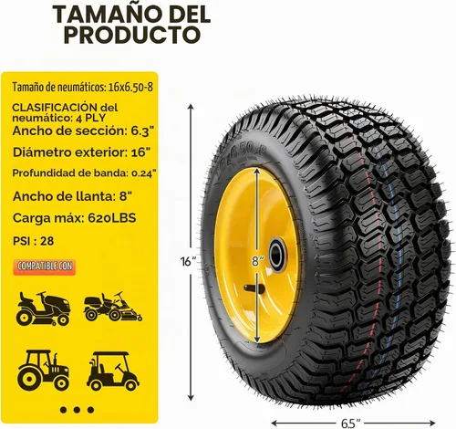 Vista 6 de YITAMOTOR 16X6.50-8 Rueda de cortacésped y conjuntos de neumáticos, 4 capas Amarillo