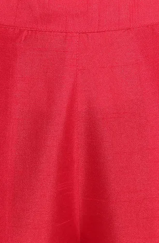 Vista 8 de Janasya Kurta de seda de poliéster rojo indio con pantalón y dupatta para mujer