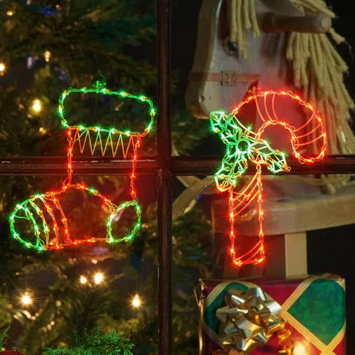 Vista 10 de Paquete de 2 luces de silueta de ventana de Navidad de 50 L, incluyendo: 1 estrella x 1 estrella de Belén